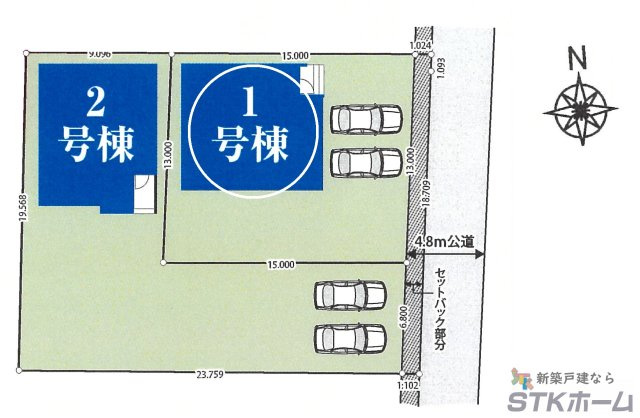 仲介手数料無料　久喜市太田袋647-1　新築戸建　全２棟の区画図