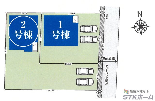 仲介手数料無料　久喜市太田袋647-1　新築戸建　全２棟の区画図