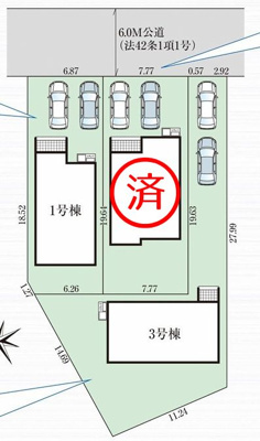 【区画図】 | 【新築分譲住宅～GRAFARE～】山形市花楯　4期　全３棟 | 全3区画の分譲住宅です♪前面道路幅6.0mです。