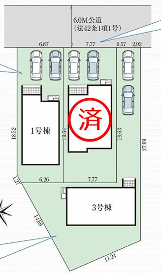 【区画図】 | 【新築分譲住宅～GRAFARE～】山形市花楯　4期　全３棟 | 全3区画の分譲住宅です♪前面道路幅6.0mです。