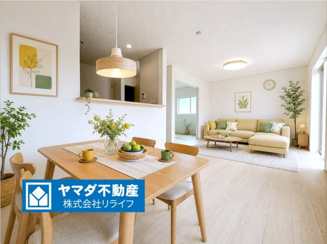 【商談中】クワイエ　岐阜市日野南第３　全２区画分譲の居間・リビング|※家具はCGによるイメージ　フローリング材は木目調でナチュラルな美しさ。様々な傷やクラックの発生を大幅に抑える特殊加工済みです。