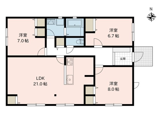 伊那市東春近　中古戸建の間取り|全室約6帖以上とゆとりある間取りになっています。