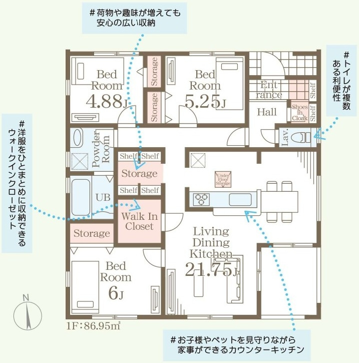 石岡市府中　第1　新築戸建て　3号棟の間取り|実際の空間の広さや陽当たり、風通しなどは現地でご確認できます♪