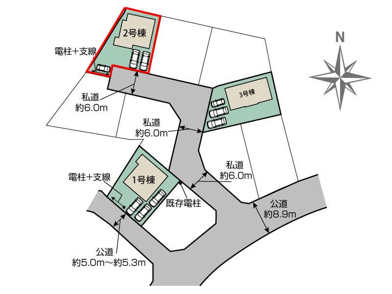 郡山市安積町南長久保１丁目2期　　　２号棟　　　安積第３小学校、安積第２中学区の区画図