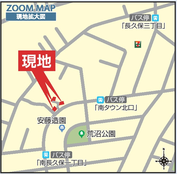 郡山市安積町南長久保１丁目2期　　　１号棟　　　安積第3小学校、安積第２中学区の地図|拡大案内図