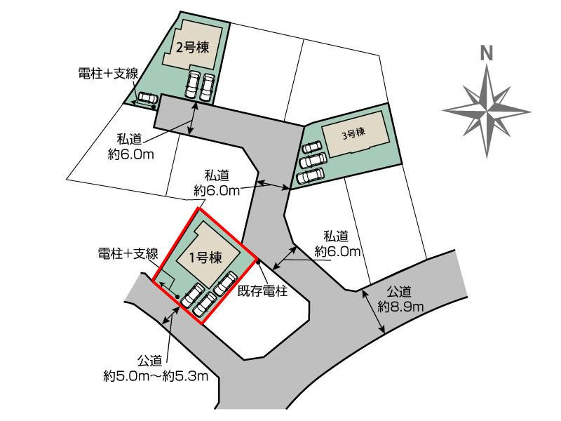 郡山市安積町南長久保１丁目2期　　　１号棟　　　安積第3小学校、安積第２中学区の区画図