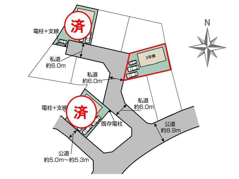 郡山市安積町南長久保１丁目2期　　　３号棟　　　安積第3小学校、安積第２中学区の区画図