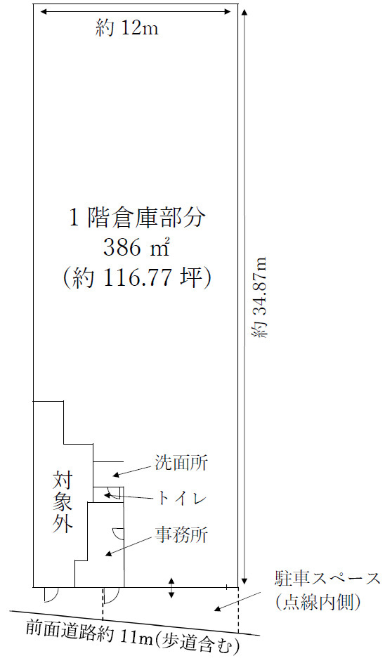 大阪市西成区南津守7丁目貸倉庫88万円の区画図