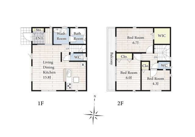 【間取り】 | 【間取り図：1号棟】プライバシー性と開放感を高める住環境。陽当たりの良い開かれたロケーションを活かし、心地よい暮らしをプランニング