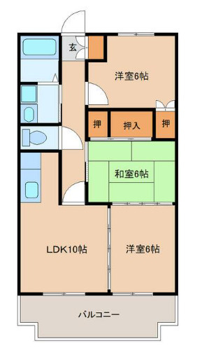 熊本市中央区八王寺町の賃貸マンションの間取り