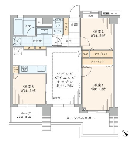 ライオンズマンション月島第２の間取り|ライオンズマンション月島第２：全居室収納・窓が付いた３ＬＤＫ床暖房・エアコン付きリノベーション物件は住設備も充実！
