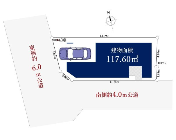 練馬区平和台2丁目 限定1棟の区画図|土地面積81.65㎡
南側約4.0ｍ公道×西側約6.0ｍ公道に面する開放感ある角地です