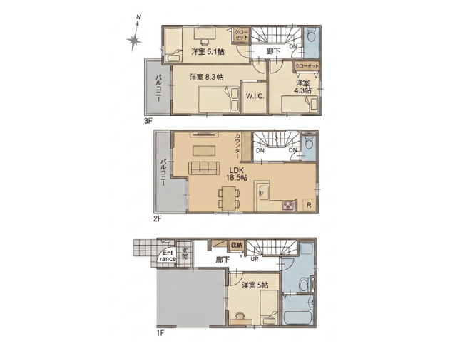 【間取り】 | 和光市新倉2丁目　新築一戸建住宅　全1棟　（成増店） | プライバシー空間を守りやすい2階リビングの間取り
※図面を基に作成しています。現況と異なる場合は現況を優先いたします。