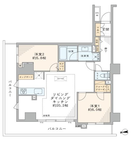 フォルム四谷外苑東の間取り|フォルム四谷外苑東：西向き角部屋！全居室収納・窓が付いた２ＬＤＫ床暖房エアコン付きリノベーション物件は住設備も充実！