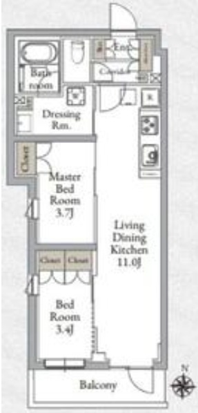 Live Casa千鳥町の間取り|南向き角部屋の2LDK