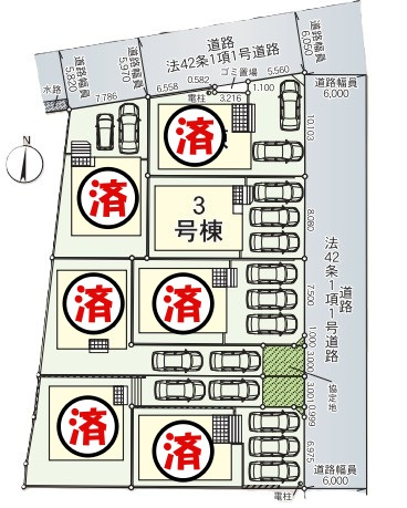 【今からご案内可能】東海市加木屋町　全7棟の区画図|全体区画数｜全7棟　　　　　　　　　　　　　　　　　　　　　　　　　　　　
◆駐車並列３台可能！(但し、車種による)
◎まずは、お気軽にお問い合わせください。現地を案内しながら周辺環境も見て頂けます。