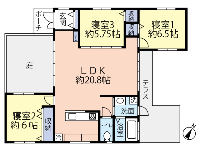 名護市済井出（テラス付き平屋全4棟）C棟の間取り|C棟 