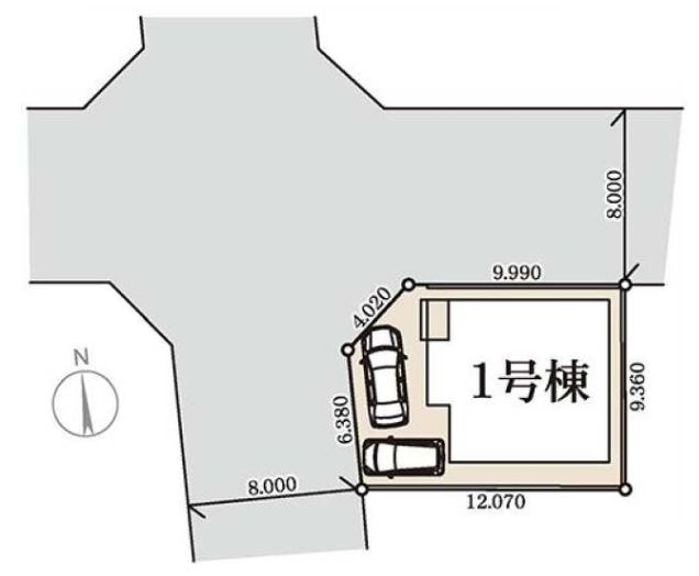 リーブルガーデンＳ前橋小相木町第６　１号棟の区画図|駐車場2台ご用意しています！
前面道路も広く車の出し入れもしやすいですよ！