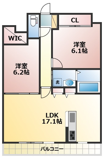 菊池郡菊陽町大字津久礼の賃貸マンションの間取り