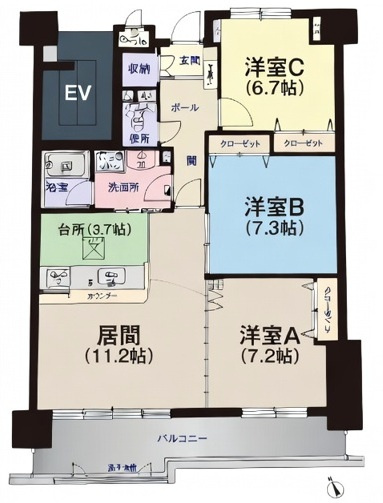 中央マンション上地B棟の間取り