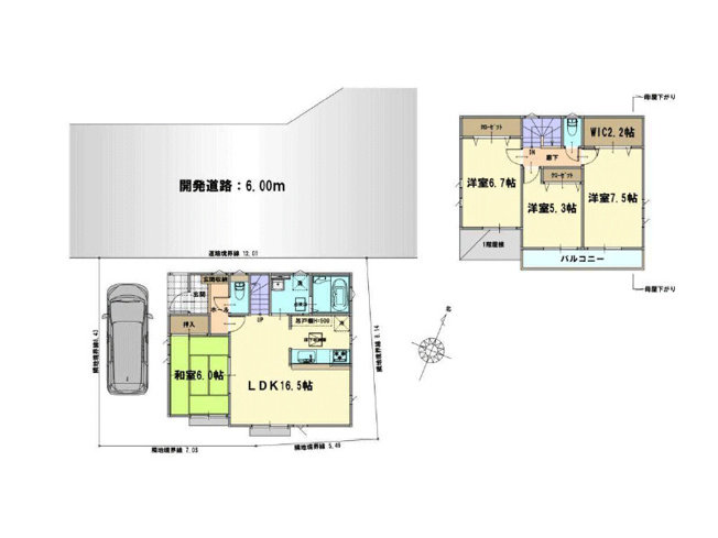 【間取り】 | 新座市片山1丁目　中古一戸建住宅　(保谷店) | 水回り集中設計で家事効率良好！2.2帖のWICなど収納も多くゆったり暮らせる4LDKです。※図面を基に作成しています。現況と異なる場合は現況を優先いたします。