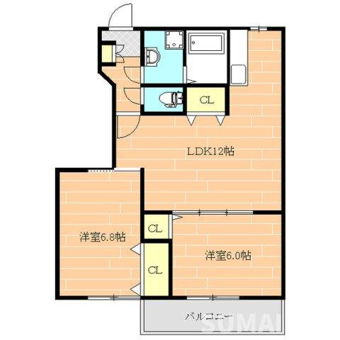 熊本市北区龍田弓削１丁目のアパートの間取り
