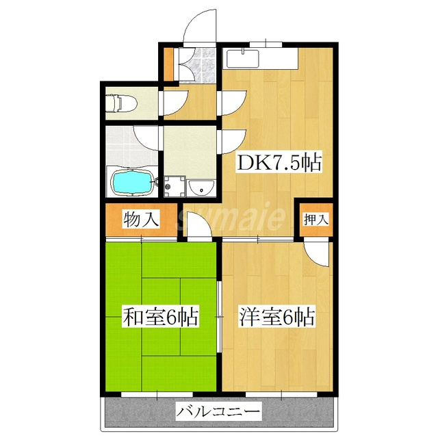 メゾンアキバの間取り|広々開放感のあるお部屋です★日当たり良好です♪