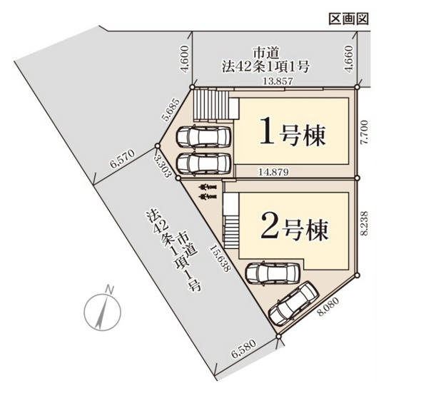 【区画図】 | 福岡市東区舞松原2丁目　2号棟（全2棟）【仲介手数料無料・0円】 | 区画図です。2号棟