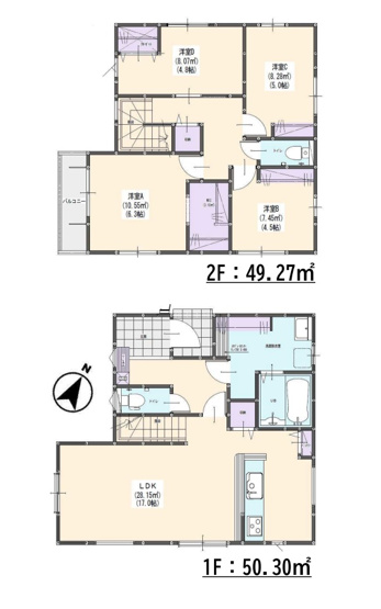 【間取り】 | 福岡市南区和田4丁目1期　3号棟（全3棟）【仲介手数料無料・0円】 | 平日、土日祝日もお好きな日時にご見学可能です。お気軽にお問合せ下さい。