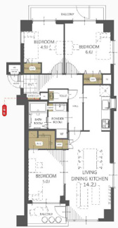 【間取り】 | ライオンズガーデン千葉東 | 2390万円　専有面積75.11㎡　バルコニー面積9.08㎡　3LDK＋WIC