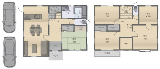 【間取り】 | 宗像市ひかりヶ丘7丁目　戸建て | リフォーム済み4LDK＋書斎■居室は全部屋二面採光で換気や採光もばっちりです