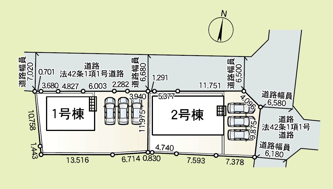 新築　前橋市粕川町新屋第1　2号棟　Cradle Gardenの区画図|全2区画の2号棟です。土地約76坪。