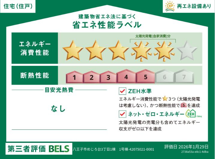 八王子市　めじろ台　新築一戸建ての省エネ性能ラベル|～省エネ性能認定住宅～