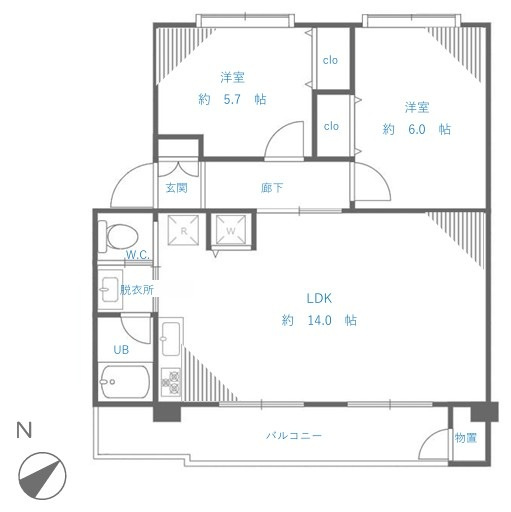【間取り】 | 若木住宅２号棟 | 南東向きの部屋なので、陽当たり・通風良好です！