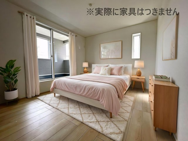 新築戸建・新築建売　白河市東釜子第1　の洋室|画像はバーチャルホームステージングの加工による演出で、実際の家具は付きません。