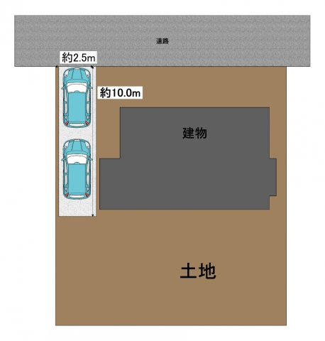 いわき市石森一丁目中古住宅 陽当たり良好！4LDK　不動産プラスの区画図|敷地内図面です。駐車場は返上1台ですが、建物を一部減築して縦列2台分に拡張します。