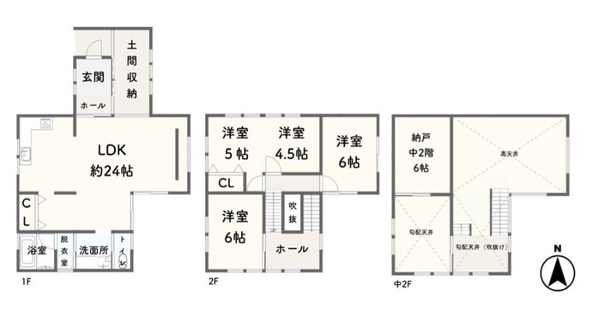 LDK24帖　中庭付き　玉津町西河原　良質戸建の間取り