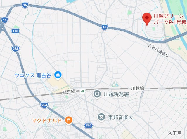 エレベータのあるフローリング仕上げの３LDKの地図|最寄駅まではバス便となりますが、バスを利用すれば、川越駅やJR指扇駅へのアクセスが便利です。