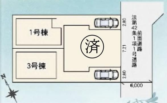 【LIGNAGE】東久留米市前沢５丁目01期の区画図|前道が6ｍあるので、車庫入れが苦手な方でも安心して入れられます♪
全棟カースペース完備しております！

