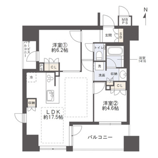 【間取り】 | ワコーレ大阪新町タワーレジデンス | 【間取り】4階・南西角住戸☆新町の人気エリアコンパクト2LDK！