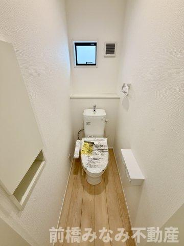 【新築平屋】前橋市粕川町新屋第2　１号棟(全３棟)　クレイドルガーデン　新築建売分譲のトイレ|トイレもきれいです