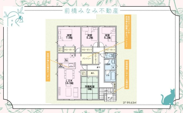 【新築平屋】前橋市粕川町新屋第2　１号棟(全３棟)　クレイドルガーデン　新築建売分譲の間取り