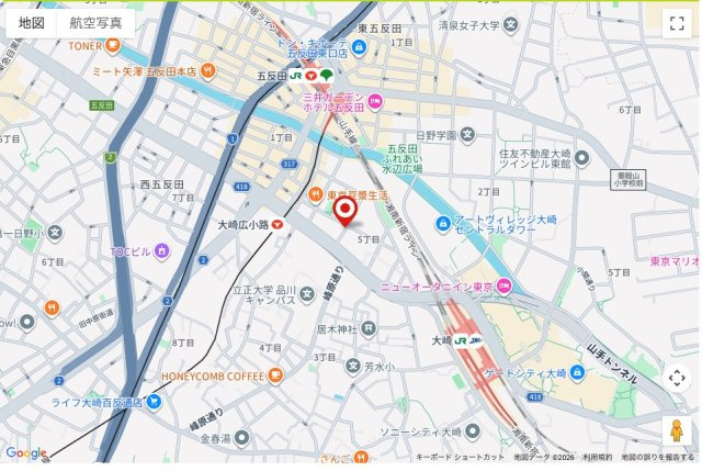 ★仲介手数料無料★サンライズ五反田（全室採光の南西角住戸）の地図
