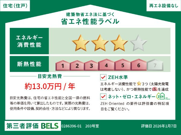 プリマ　オランジェの省エネ性能ラベル
