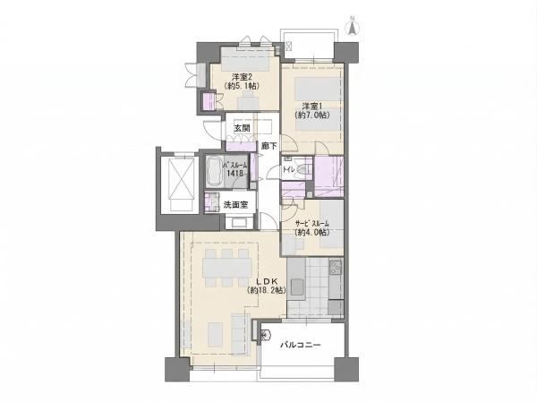【間取り】 | ライオンズスクエア用賀 | 販売価格：１４，４００万円　間取り：２ＳＬＤＫ　空室（ご見学可能ですのでお気軽にお問合せ下さい）