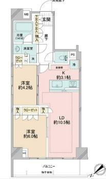 【間取り】 | オープンレジデンシア横浜反町 | 販売価格：7280万円　間取り：2LDK　空室（ご見学可能ですのでお気軽にお問合せ下さい）