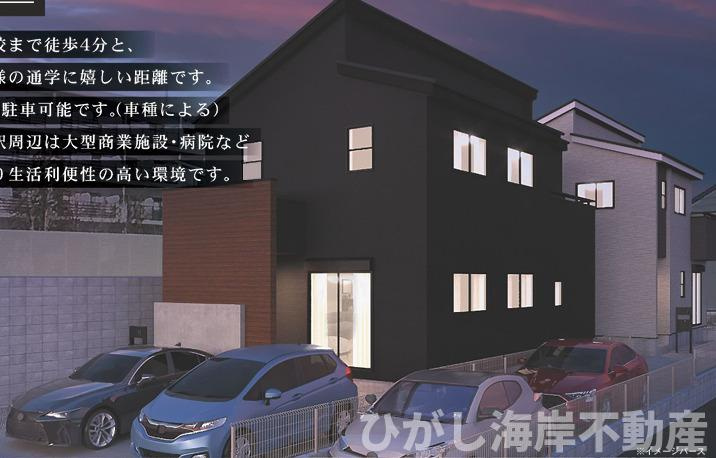 茅ヶ崎市菱沼１丁目　新築戸建　全２棟の外観パース|イメージパスですので実際のものと多少異なります　
