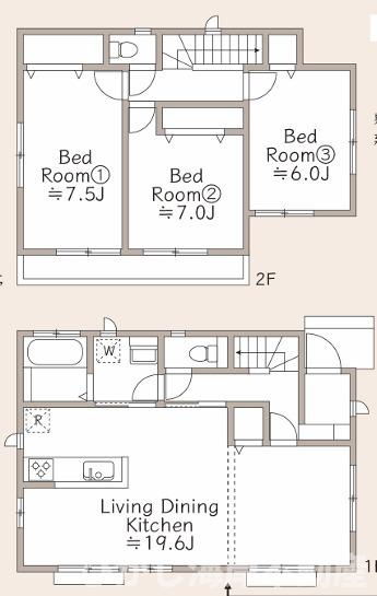 茅ヶ崎市菱沼2丁目　中古戸建の間取り|南向き　３LDK