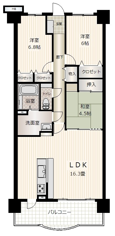 サントノーレ岡山東の間取り|◆収納豊富な3LDKの間取りです。