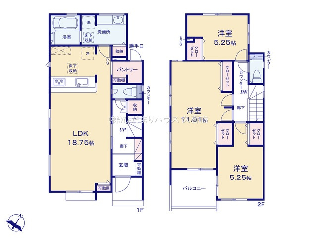 久喜市本町5丁目4期　新築一戸建ての間取り|大容量パントリーは日用品やストックもたっぷり収納出来ます♪